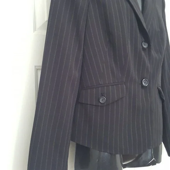 New STYLE & CO Strech Collection Womens Button Suit Jacket Black Striped - Picture 5 of 12